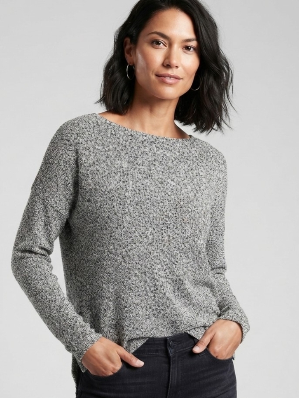 Eileen Fisher Marled Crewneck Sweater in Light Gray Size Med